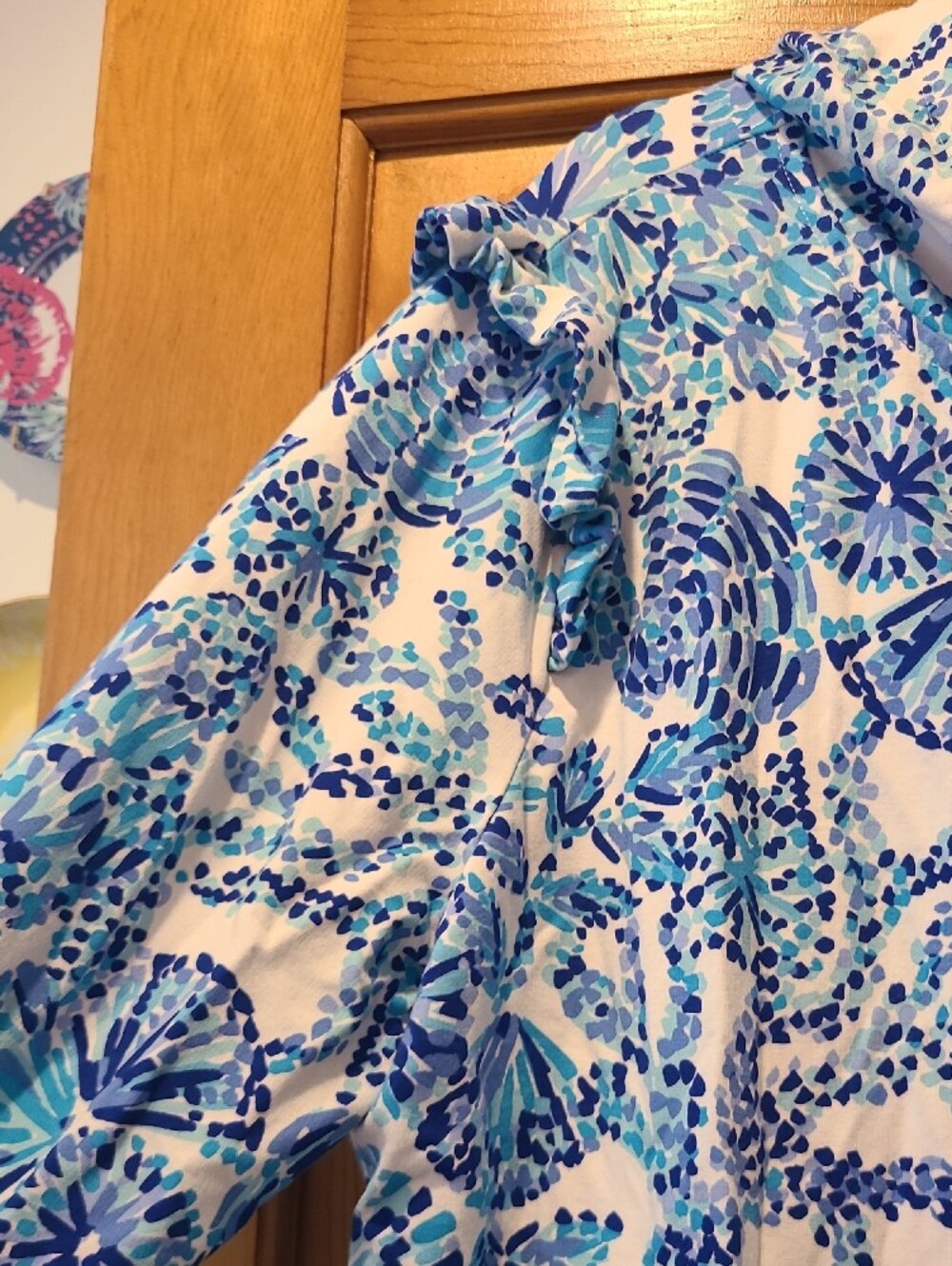 Lilly Pulitzer Womens Blue and White Zip Hoodie Ruffles - Picture 5 of 6
